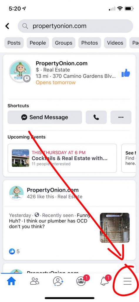 Finding Events for Real Estate Investor Meeting on Facebook app