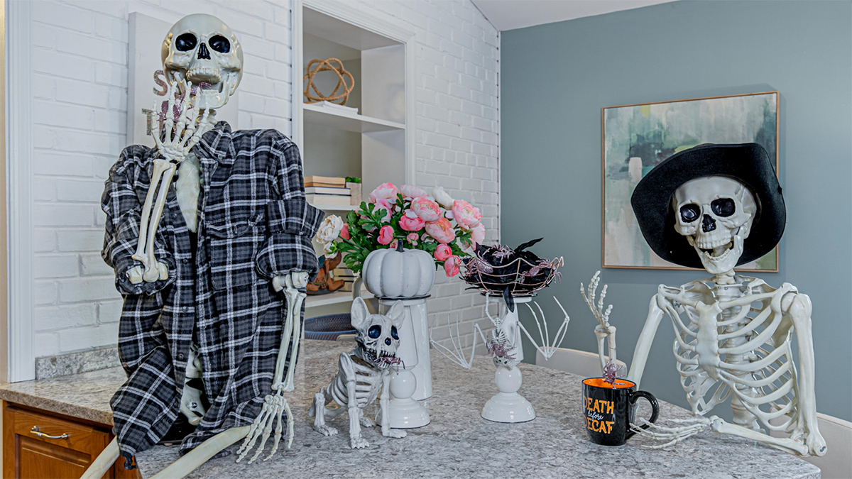 Real Estate Agent Poses 12-foot Tall Skeleton Families in her Listing ...