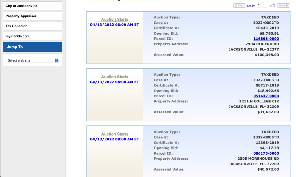 Example Duval County Tax Deed Sale list